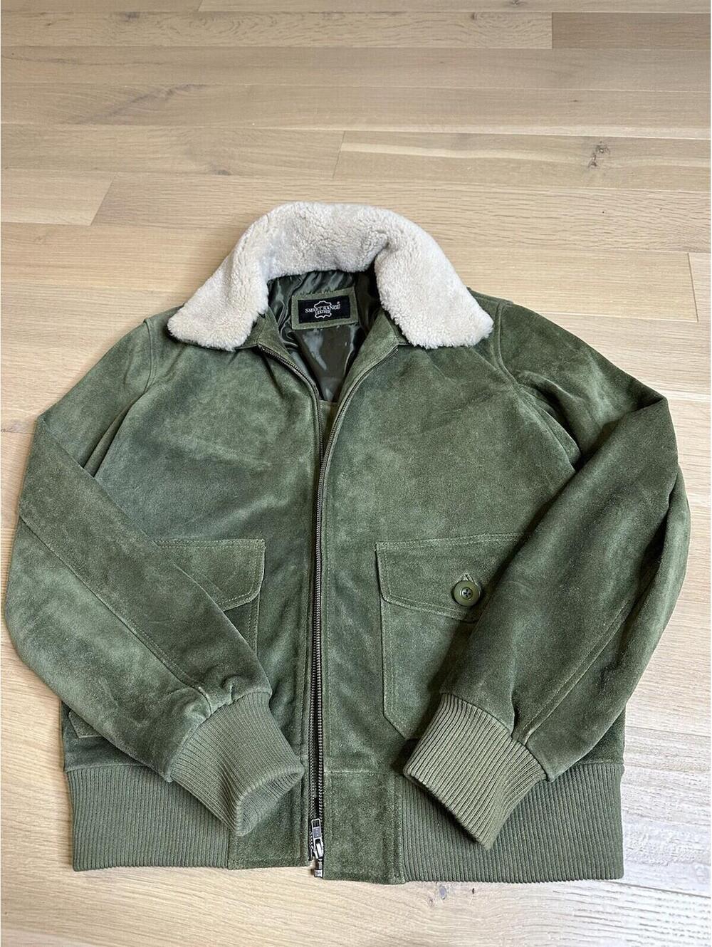 Smart Range Suede Bomber Jacket Mens Size L With Removable Sheerling Collar.